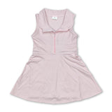 Pink sleeveless zipper athletic dress with shorts