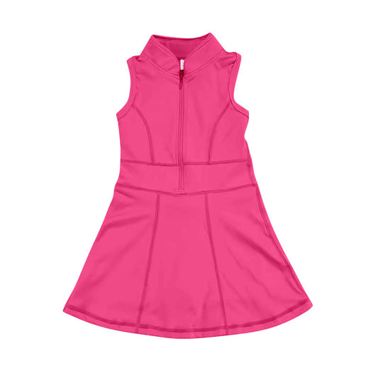 Hot pink sleeveless zipper athletic dress with shorts