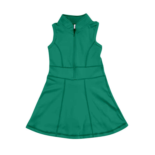 Green sleeveless zipper athletic dress with shorts