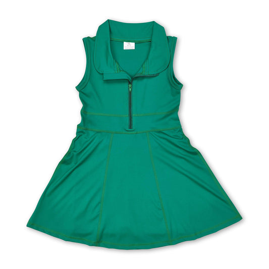 Green sleeveless zipper athletic dress with shorts