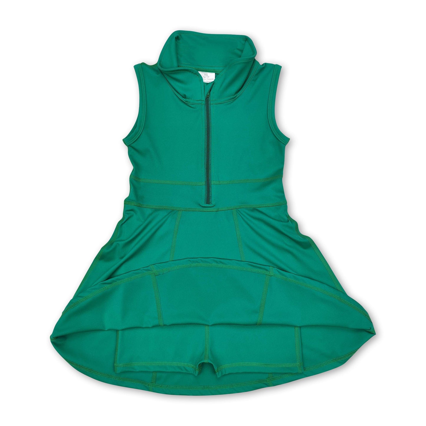 Green sleeveless zipper athletic dress with shorts