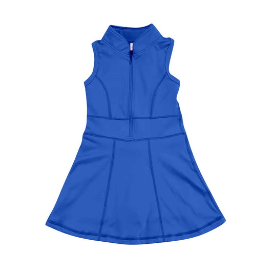 Blue sleeveless zipper athletic dress with shorts