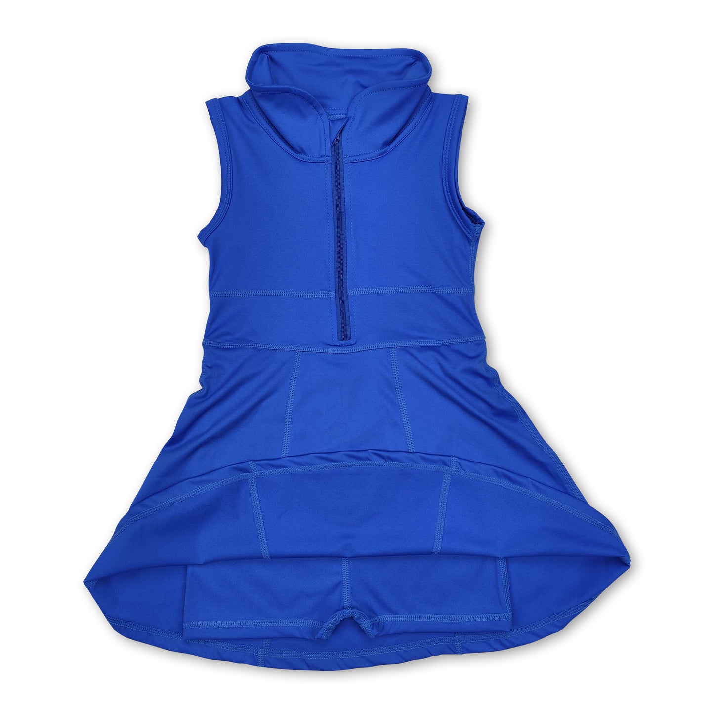 Blue sleeveless zipper athletic dress with shorts