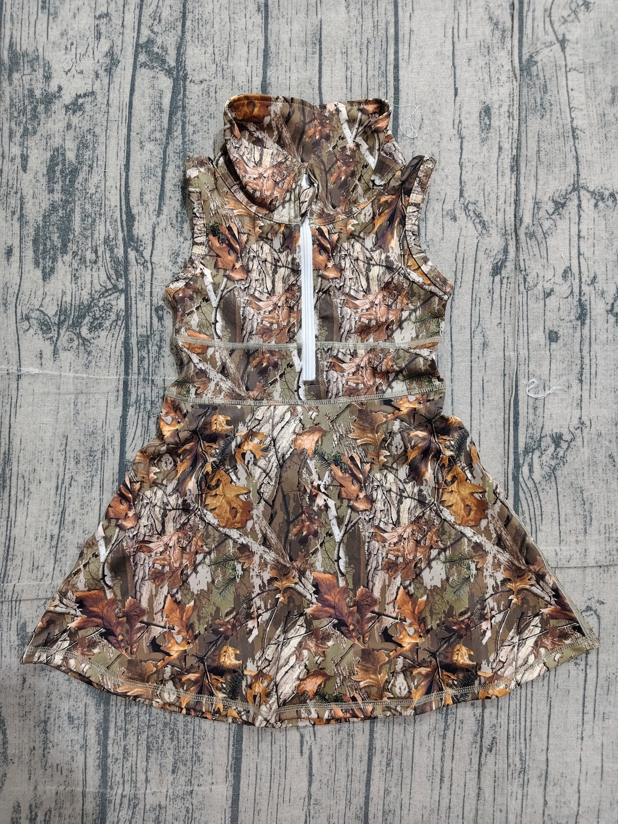 Sleeveless leaves camo zipper kids girls athletic dresses