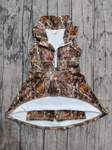 Sleeveless leaves camo zipper kids girls athletic dresses