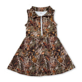 Sleeveless leaves camo zipper kids girls athletic dresses