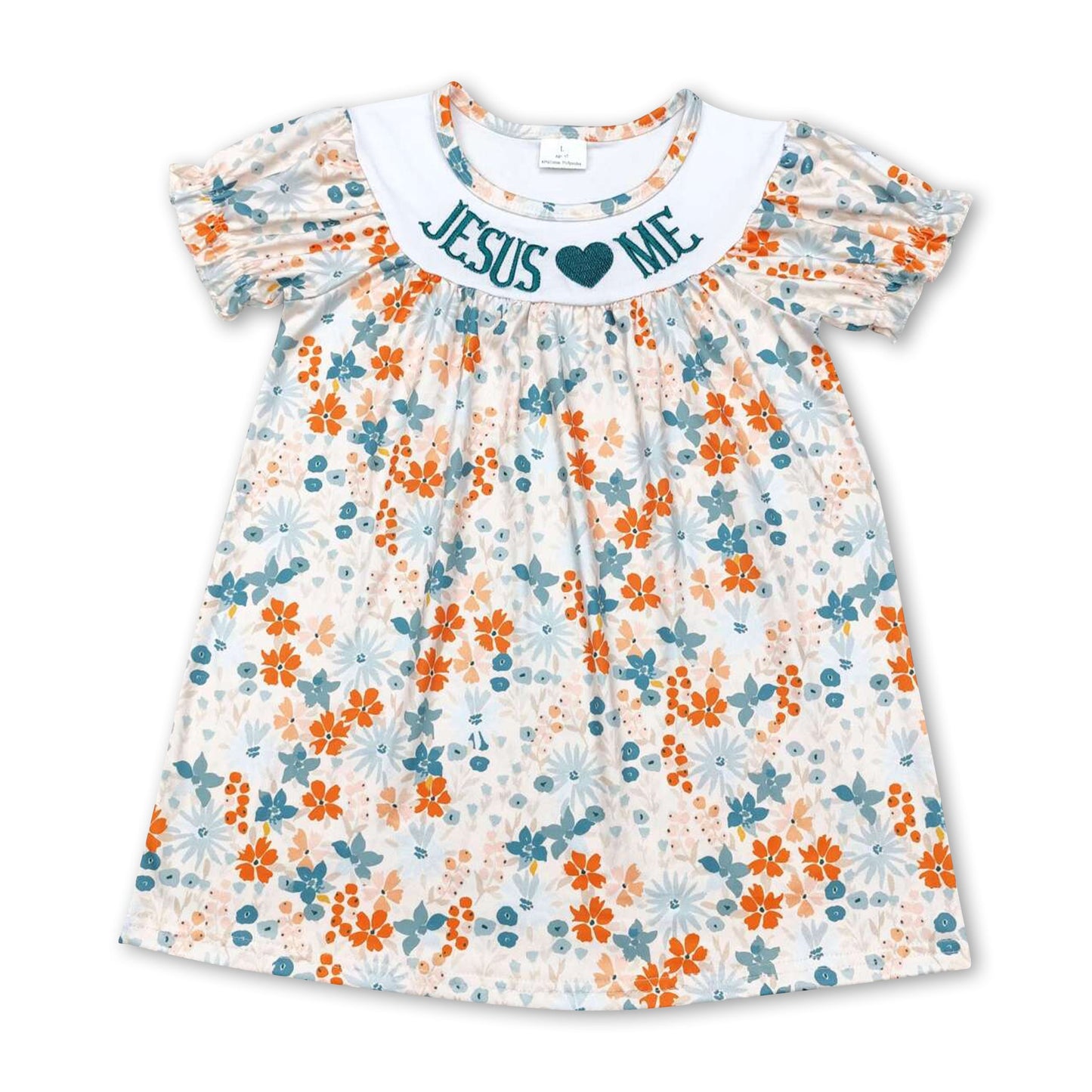 Jesus love me short sleeves floral baby girls dresses