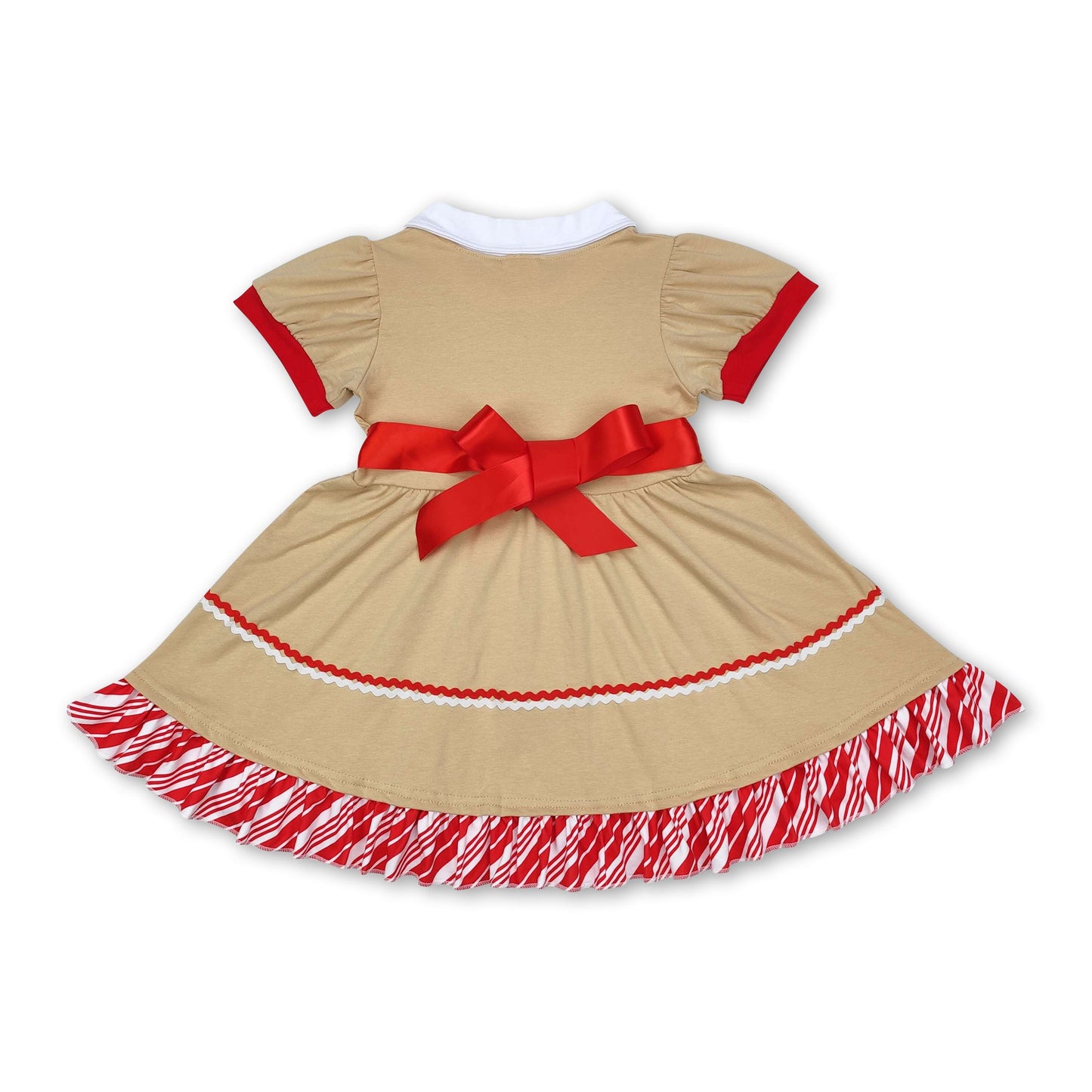 Short sleeves gingerbread ruffle kids girls Christmas dress