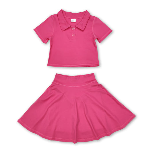 Hot pink polo shirt skirt girls active wear set