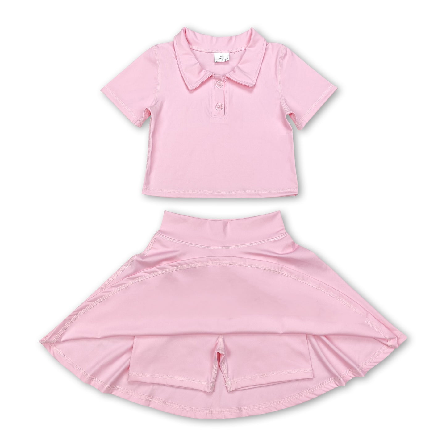 Pink polo shirt skirt girls active wear set