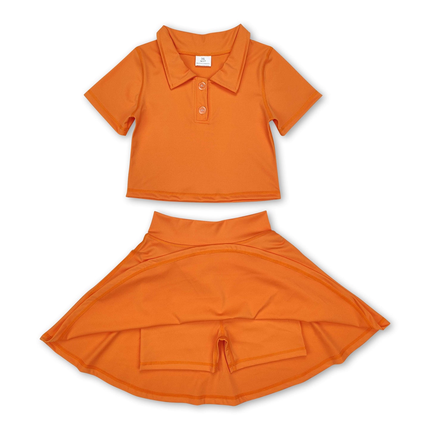 Orange polo shirt skirt girls active wear set