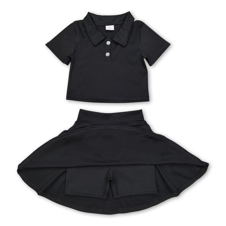Back polo shirt skirt girls active wear set