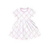 Short sleeves pink bow kids girls dresses