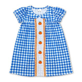 Short sleeves blue plaid pumpkin girls fall dresses