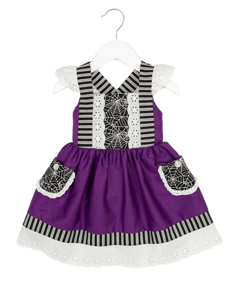 Flutter sleeves purple spider web girls Halloween dress