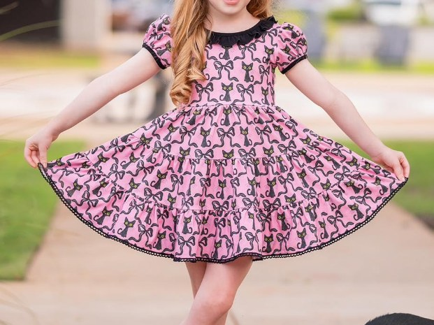 Short sleeves cat bow kids girls Halloween dresses