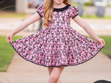 Short sleeves cat bow kids girls Halloween dresses