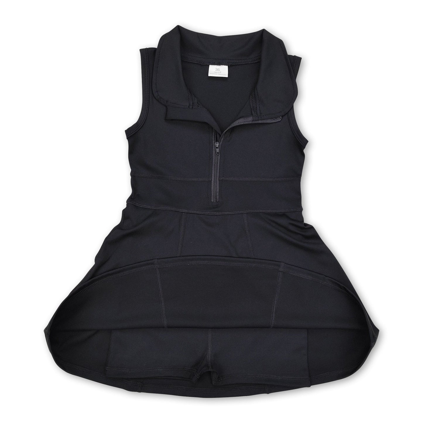 Black sleeveless zipper athletic dress with shorts