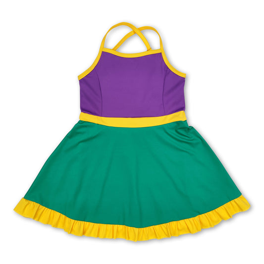 Yellow purple green straps girls mardi gras athletic dress