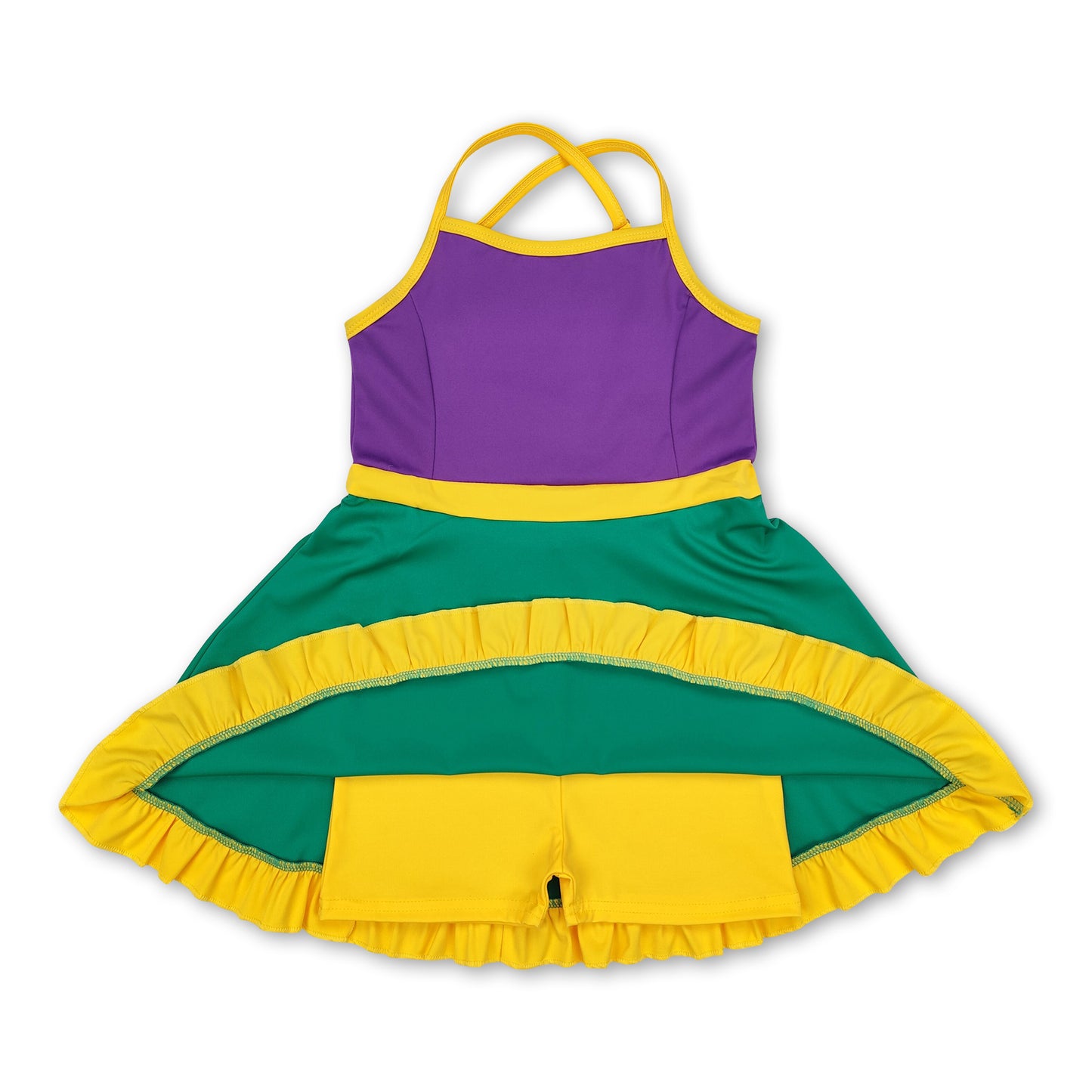 Yellow purple green straps girls mardi gras athletic dress