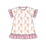 Pink short sleeves stripe bunny bow baby girls easter dress