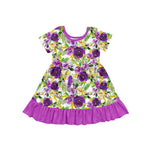 Purple green yellow floral girls Mardi Gras dresses