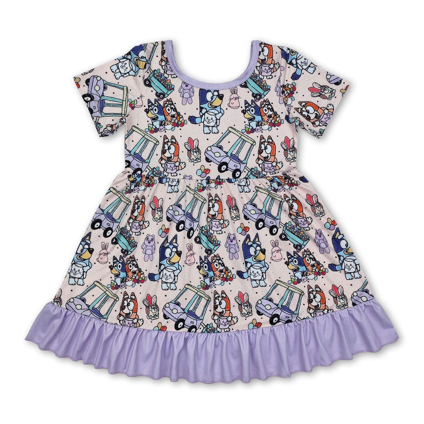 Lavender ruffle dog bunny eggs girls Easter dresses