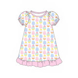 Short sleeves eggs ruffle kids girls Easter night dress