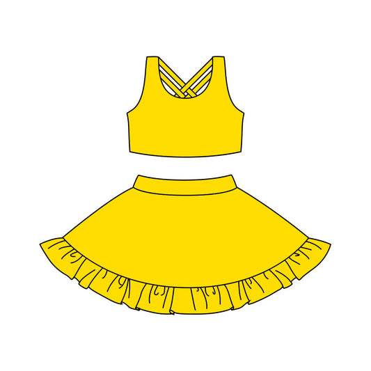 Yellow sleeveless top ruffle skort girls active wear set