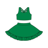 Green sleeveless top ruffle skort girls active wear set