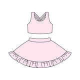 Pink sleeveless top ruffle skort girls active wear set