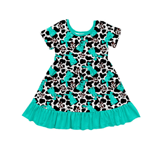 Turquoise bunny cow print eggs girls Easter dresses