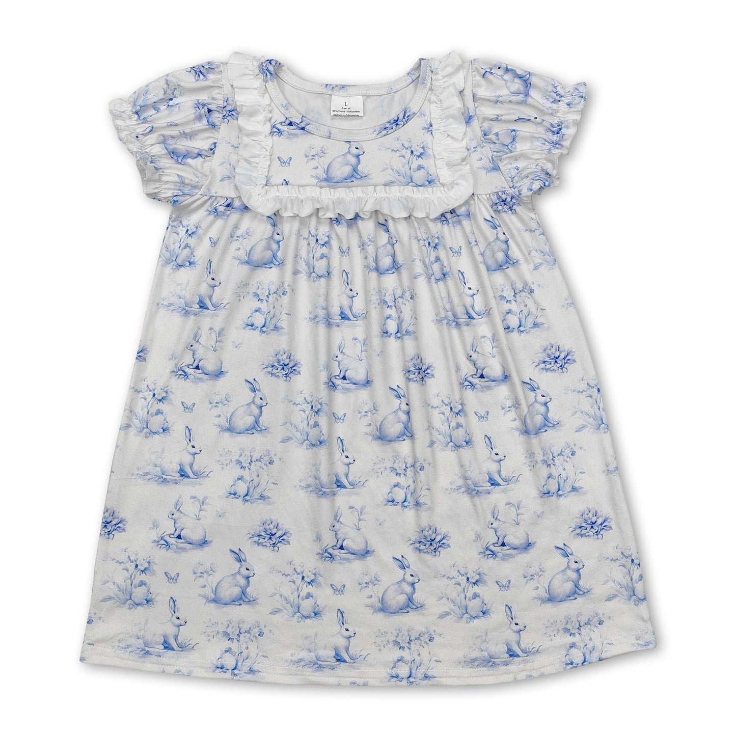 Short sleeves light blue bunny baby girls Easter dress