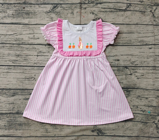 Short sleeves pink stripe bunny carrot baby girls Easter dress