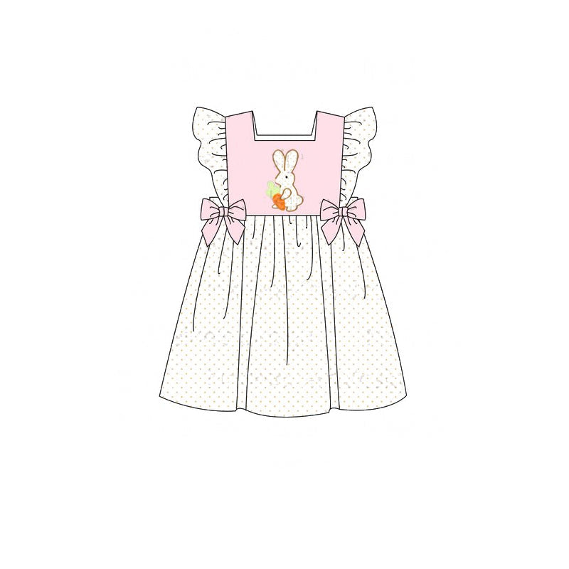Polka dots flutter sleeves bunny carrot girls Easter dress