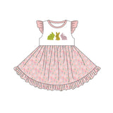 Flutter sleeves bunny eggs ruffle kids girls Easter dress