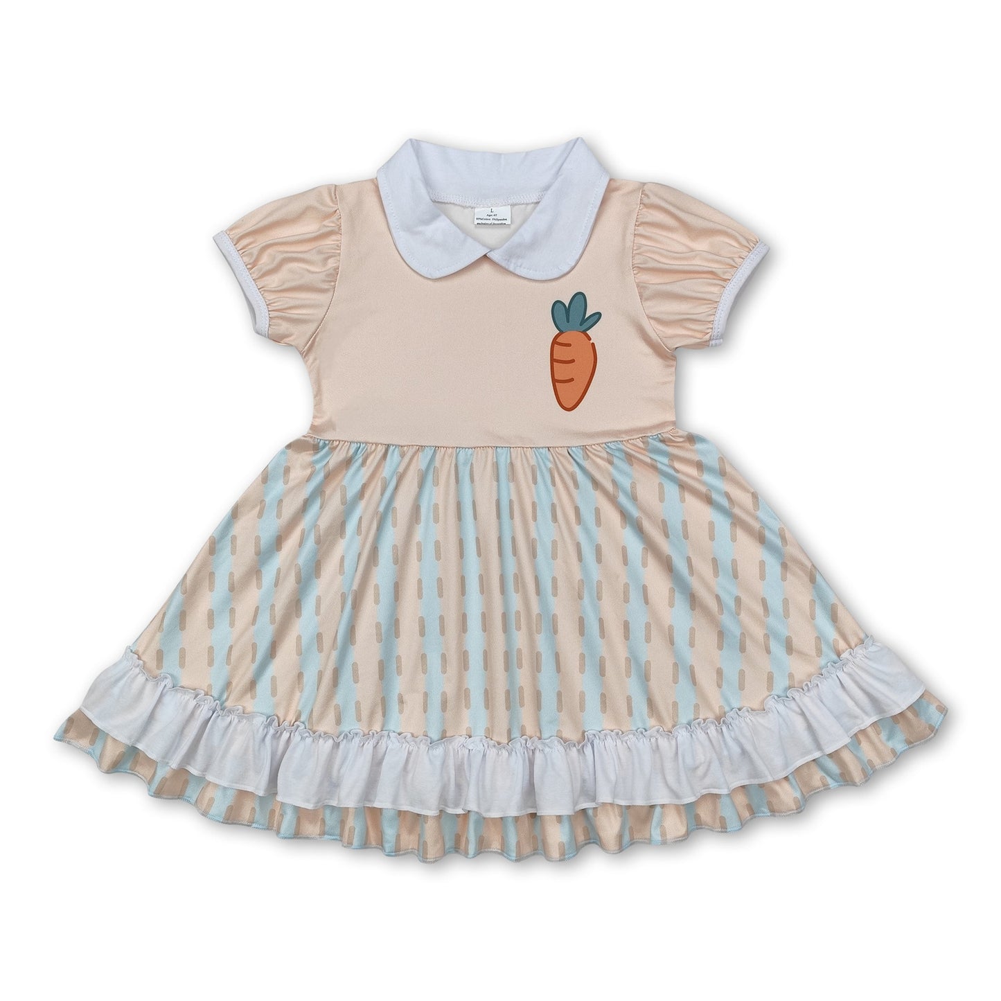 Short sleeves carrot stripe ruffle kids girls Easter dresses