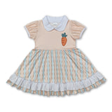 Short sleeves carrot stripe ruffle kids girls Easter dresses