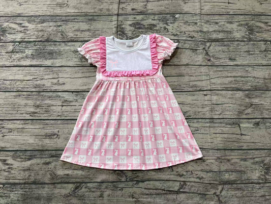 Short sleeves pink bow bunny baby girls Easter dress