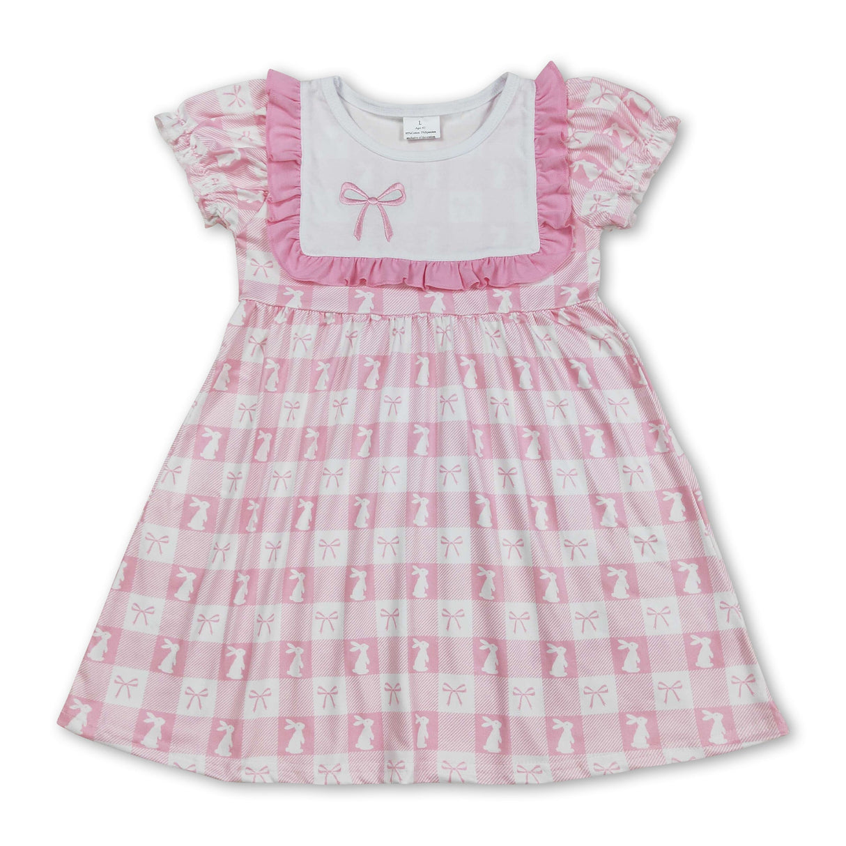 Short sleeves pink bow bunny baby girls Easter dress