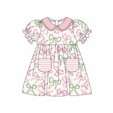 Short sleeves colorful bow pockets baby girls dresses
