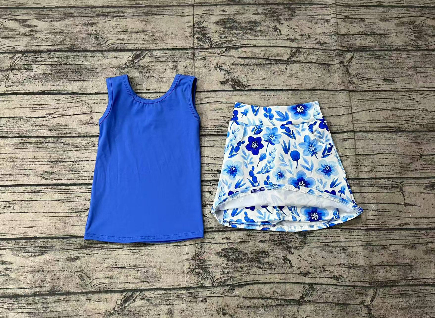 Blue sleeveless top floral skirt kids girls clothes