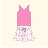 Pink sleeveless top stripe floral skirt kids girls clothes