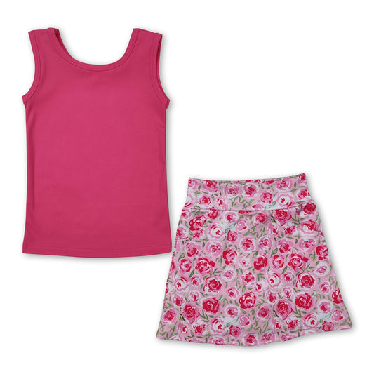 Hot pink sleeveless top stripe floral skirt kids girls clothes