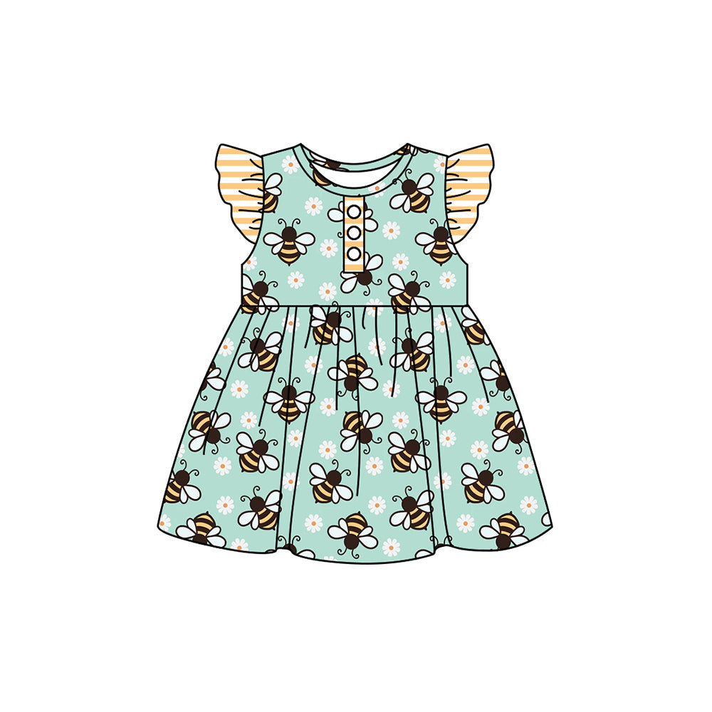 Stripe flutter sleeves floral bee baby girls spring dresses