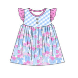 Flutter sleeves plaid floral bow baby girls dresses