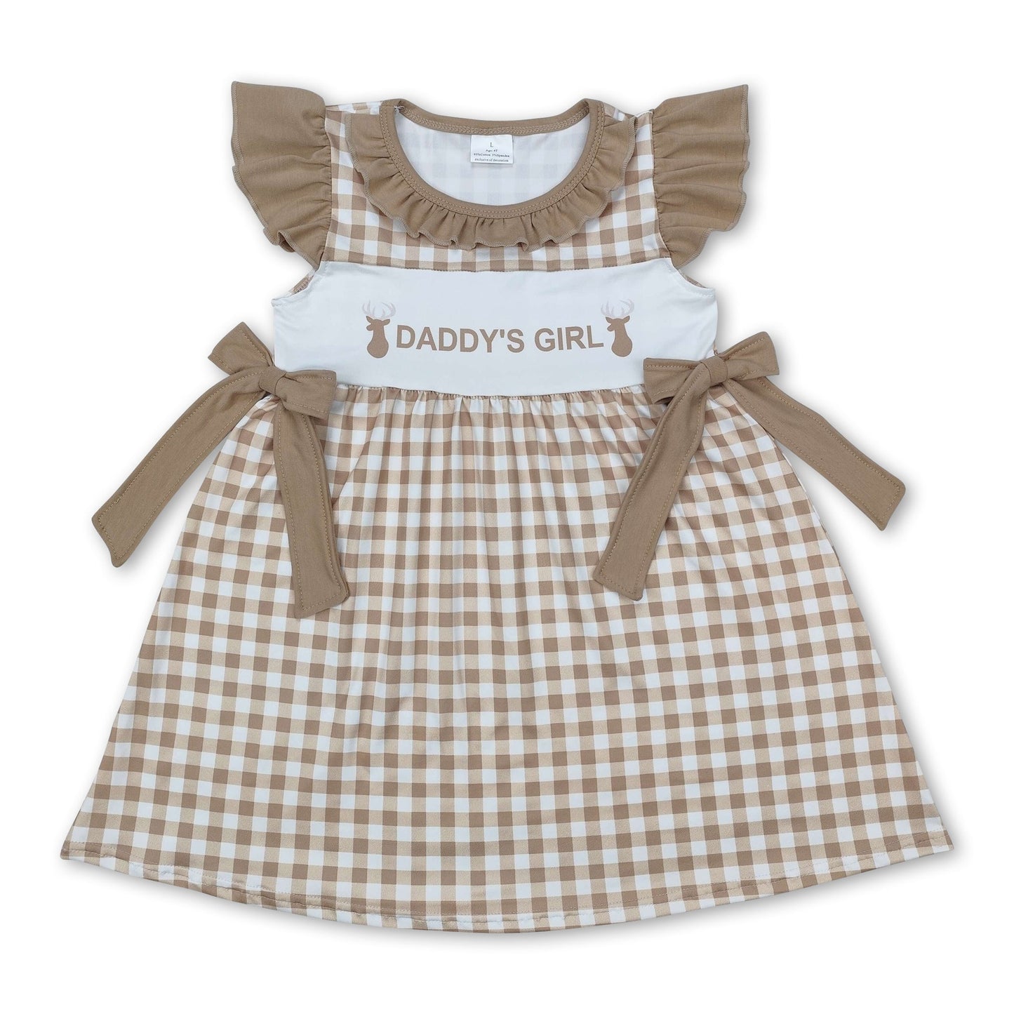 Khaki ruffle daddy's girl deer plaid baby girls dresses