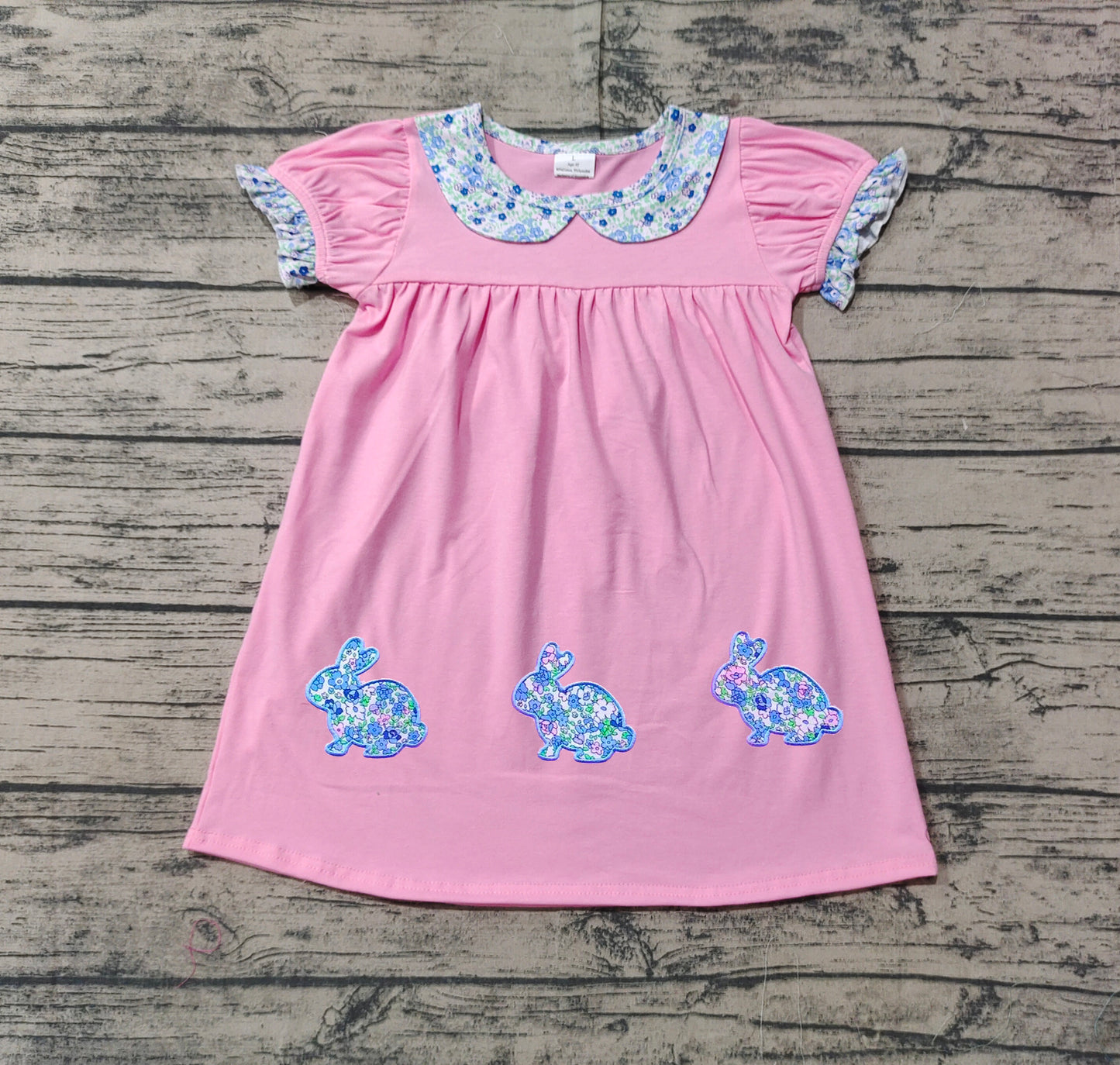 Pink short sleeves floral bunny baby girls Easter dress