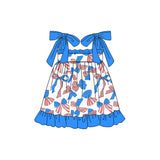 Straps stars stripe bow kids girls 4th of july dresses