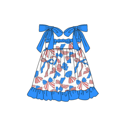 Straps stars stripe bow kids girls 4th of july dresses